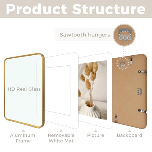 Golden State Art 11x14 Aluminum Picture Frame Bronze - With Round Corners - With Mat for 8x10 Photo or Without Mat for 11 ...