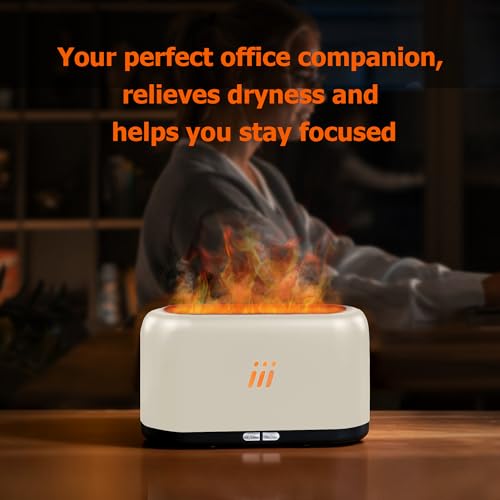 Flame Diffuser for Essential Oils, 180ml Aromatherapy Diffuser with Flame Effect, Quiet Cool Mist Humidifier, Auto-Off, Sm...