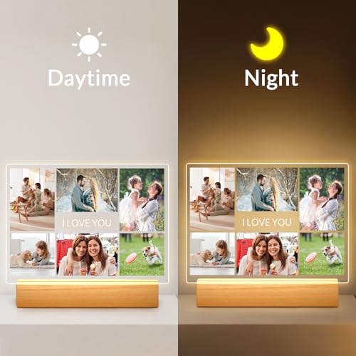 Personalized Mothers Day Gifts for Mom from Daughter Son, Custom Picture Frames, Personalized Photo Frame with Night Ligh...