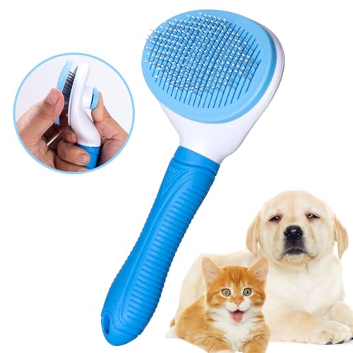 Self Cleaning Slicker Brush for Pet Grooming - Removes Loose Undercoat and Sheds, Suitable for Long and Short Hair Cats an...