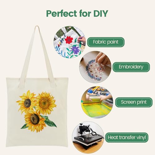 Carbrea 12 Pack Canvas Tote Bag - Lightweight Thin Tote Bags Bulk Blank Shopping Reusable Grocery Bags for DIY Gift Sublim...