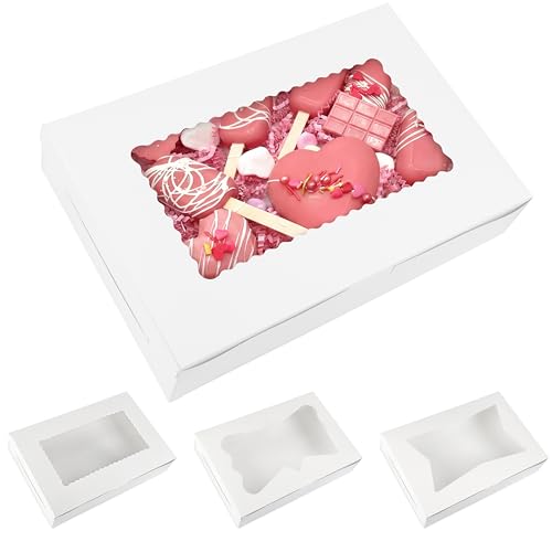 Moretoes 48pcs Bakery Boxes,12x8x2.5 Inches Cookie Boxes with 3 Style Window for Chocolate Covered Strawberries, Desserts,...