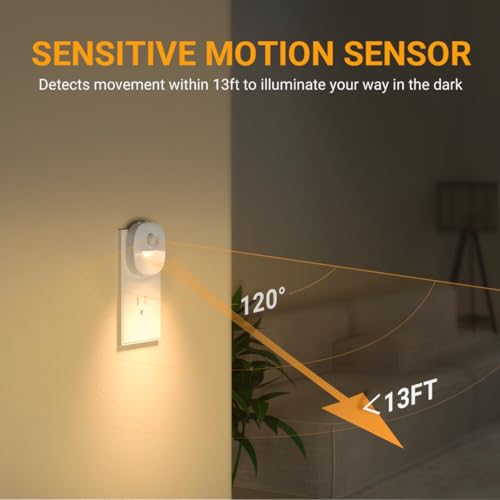 Lyridz Plug in Night Light with Motion Sensor and Dusk to Dawn Sensor, Dimmable Warm Nightlight with 1-50lm Adjustable Bri...