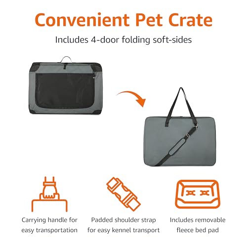 Amazon Basics 4-Door Portable Folding Soft Dog Crate, Collapsible Travel Kennel for Cat, Dog, and Other Small Animals, Pop...