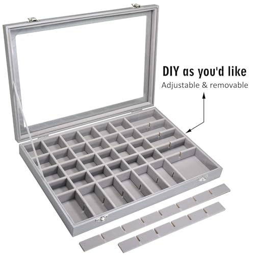 Siveit Jewelry Tray Organizer Box 48 Grid Jewelry Display Organizer Box with Transparent Lid Rings Earrings Necklaces Pend...