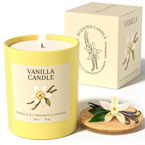 NORVENCE Vanilla Candle, Vanilla Scented Candles for Women, 10oz Soy Candles with Bamboo Lid for Home Scented, Birthday Gi...