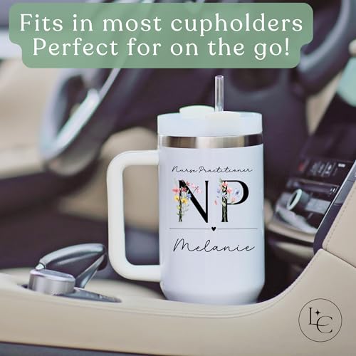 Personalized Nurse Practitioner NP Tumbler with Floral Letters & Custom Name – Stainless Steel Travel Mug – Graduation Gif...