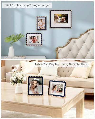 Marsmiles 8x10 Enamel Picture Frames with Wavy Designed Gold Metal Edge, Tempered Glass Photo Frame with Velvet Back for T...
