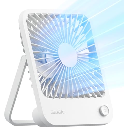 JISULIFE Desk Fan Battery Rechargeable, 4500mAh 180°Foldable Portable Personal Fan, 4 Speeds Adjustable Long Battery-life ...