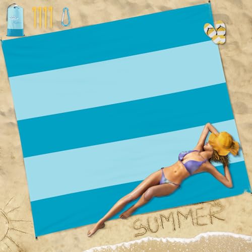 Famstar Beach Blanket Sandproof Waterproof 78''×81''1-5 Adults Oversized,Compact Lightweight Durable Beach Mat for Travel ...