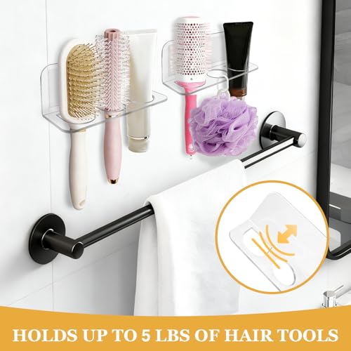 2-Pack Acrylic Hair Brush Holder Wall Mounted, Bathroom Organizer with Industrial Adhesive for Combs, Round Brushes, Hair ...