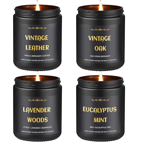 Scented Candles for Men, 4 Pack Mens Candle Set, Soy Candles for Home Scented, Masculine Candle Gifts for Him, 28oz, 200 H...