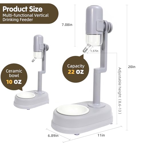 Pet Standing Water Dispenser Cat Dog Standing Ceramic Bowl Automatically Feeding Water Height Adjustable Detachable Pole (...