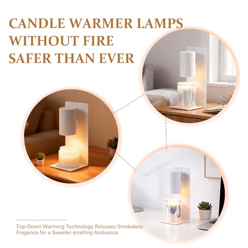 White Candle Warmer Lamp with Timer & Dimmable, Height Adjustable Flameless Candle Warmer for Jar Candles, 2 Bulbs Include...