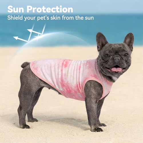 cyeollo 2pack Dog Cooling Shirt, Breathable Sleeveless Summer Clothes for Dogs, Intant Cool T Shirts for Small Dogs, Pink M
