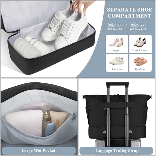 ETRONIK Gym Bag for Women, Personal Item Travel Bag with Shoes Compartment, Weekender Overnight Duffel Bag with Wet Pocke...