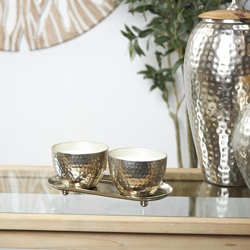 Deco 79 Metal Decorative Candle Sweet Bamboo Scented Hammered 10 oz 1 Wick Aromatherapy Candle with White Wax, Set of 2 Wa...
