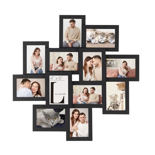 SONGMICS 4x6 Picture Frames Collage Wall Decor, 12-Pack Photo Collage Frame, Multi Picture Frame Set with Glass Front, Ass...