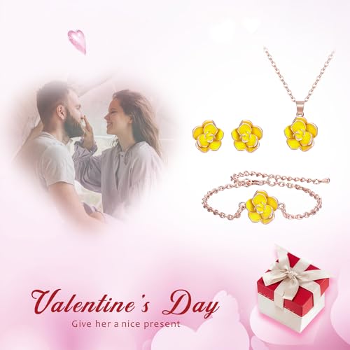EleQueen Rose Flower Necklace Earrings Bracelet Set 14K Gold Plated Hypoallergenic Jewelry Sets Gift for Women