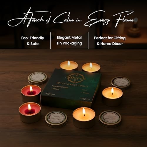 Adisesh Decor Metal Tin Soy Wax Scented Candles Gift Set - 4 Aromatic Flavors (Sandalwood Amber, Lavender, Lily, Jasmine)...