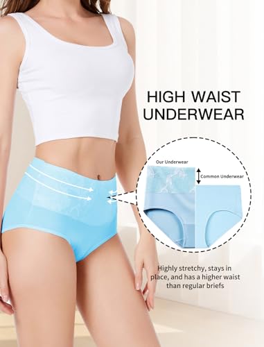 HAVVIS Women's Briefs Underwear Cotton High Waist Tummy Control Panties Rose Jacquard Ladies Panty Multipack