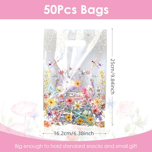 HappFestiv 50 Pcs Clear Wildflower Party Favor Bags, Wild Flower Plastic Treat Bags with handle, Floral Gift Bags Candy Ba...