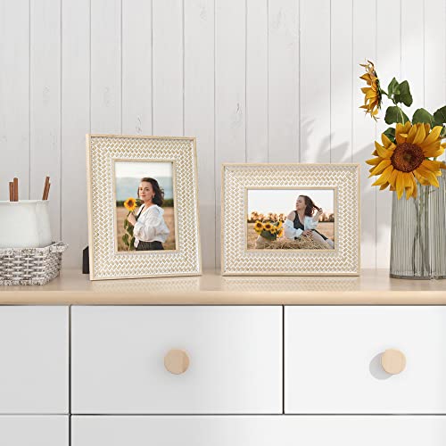 takfot Boho Picture Frames 5x7 Inch Rattan Decor Bohemian Rustic Style Carved Wood Photo Frame for Wall and Tabletop Gift ...