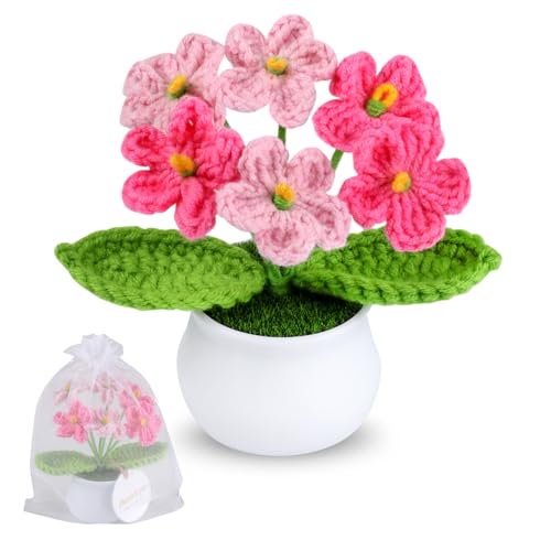 Aeekkya Crochet Flower, Ombre Pink Forget Me Not, Handmade Yarn Crochet Flowers for Women, Teacher, Friend, Mom, Cute Desk...