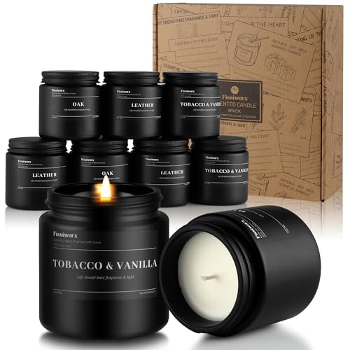 FISSIWORX 9 Pack Scented Candles Set Gifts for Men, Aromatherapy Candle Set with Scents (Leather/Vanilla/Oak) - Gift for D...
