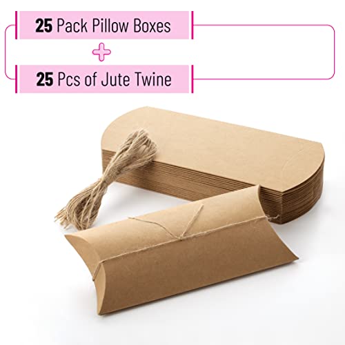 Mr. Pen Kraft Pillow Boxes, 6.3x3.4x1.3 in, 25 Pack with Jute Twines, Kraft Gift Boxes, Paper Boxes for Gifts