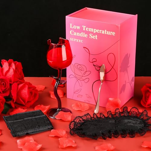 SUPXYC Low Temperature Candle Set, Romantic Valentine's Day Candles, Rose Flower Wine Glasses Candle, Valentine's Day Scen...