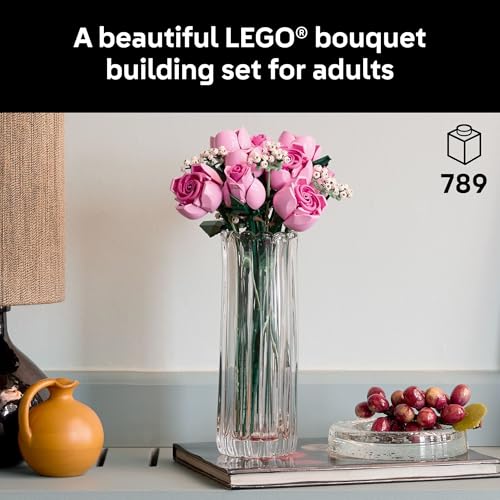 LEGO Botanicals Bouquet of Pink Roses Artificial Flowers - Building Blocks for Adults, Ages 18+ - Gifts for Birthdays for ...
