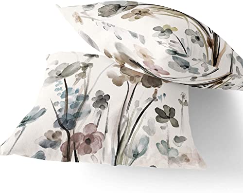KKVEE Flower Throw Pillow Covers 18x18 Set of 2, Flowers Pillow Cushion Cases, Modern Decorative Square Pillowcases for So...
