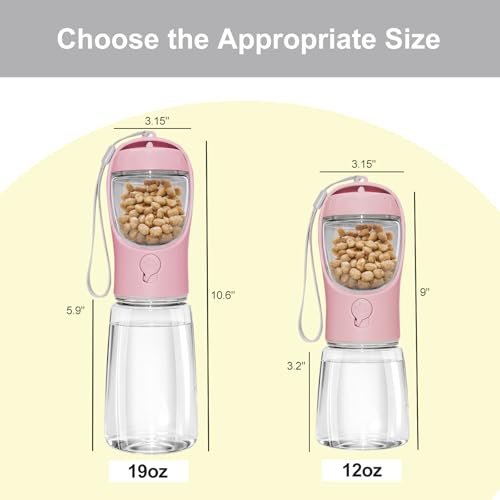 Portable Dog Water Bottle with Food Container, BPA Free Travel Water Bottle for Dogs, 2-in-1 Dispenser Drinking Feeder for...