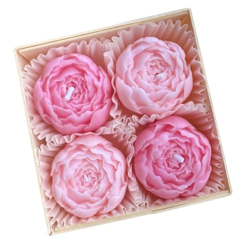 4-Pack Pink Scented Tea Lights, Flower-Shaped Beeswax Soy Wax Tealight Candles, Ideal for Relaxation, Spa, and Gifts