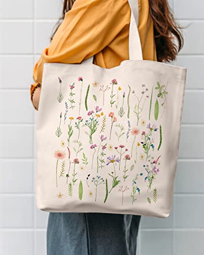 AUSVKAI Canvas Tote Bag Aesthetic for Women, Cute Reusable Cloth Cotton Bags for Shopping Beach Grocery