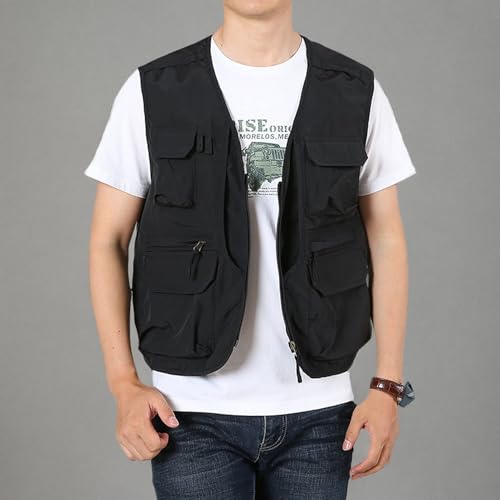 Perbai Men's Black Utility Fishing Vest Outdoor Summer Lightweight Work Photo Safari Cargo Vest