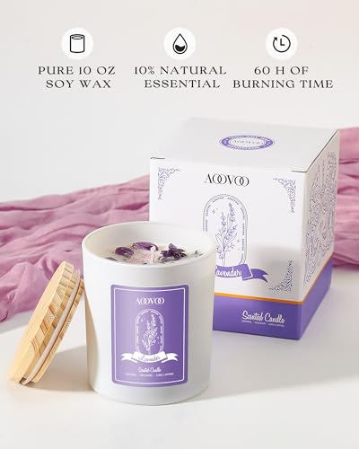 AOOVOO Lavender Scented Candles for Women - Aromatherapy Candle with Crystals Inside, 10oz Soy Candles for Home Scented, B...