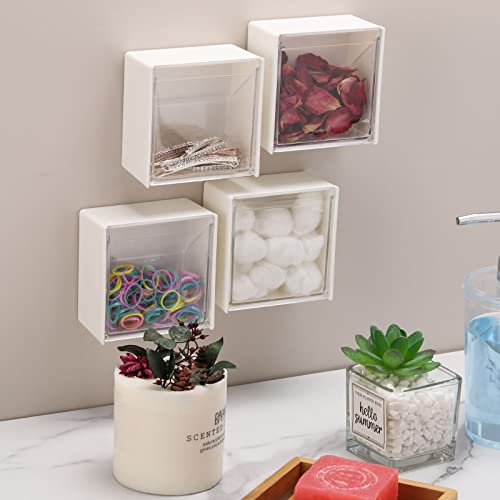 Tecbeauty 4PCS Cotton Pads Holder Dispenser, Wall Mounted Cotton Ball Organizers and Storage Box Rounds Jar Containers for...