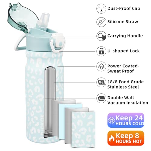 BJPKPK Insulated Water Bottle 18oz Stainless Steel Water Bottles with Straw and Carry Handle Double Wall Metal Thermal Fla...