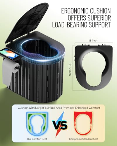 Camping Toilet with Pop-Up Privacy Tent and Liquid Waste Gel, Portable Toilet for Camping with Large Tent, Ergonomic Potty...