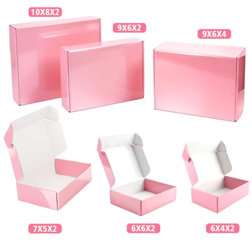DERZIFUN 7"x5"x2" Glossy Pink Shipping Boxes, 50 Pack Corrugated Cardboard Mailing Boxes for Small Business Packaging, Shi...