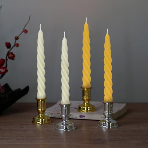 Beeswax Taper Candles Set of 4,Spiral Taper Candle Dripless Short Candle Sticks for Dinner Wedding Party Christmas Home De...