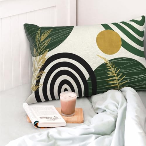 Boho Pillow Covers 12x20 Set Of Mid Century Green And Gold Leaf Art Line Throw Pillow Covers Outdoor Abstract Modern Bohem...