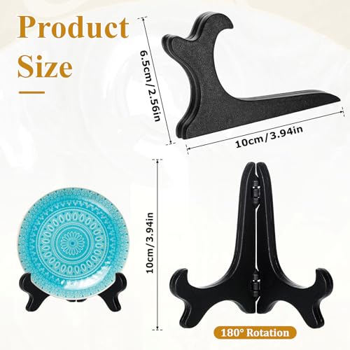 LXUEJIE 4" Easel Plate Holder, Black Wood-Like Plastic Display Stand Folding Small Plates Stand for Decorative Picture Fra...