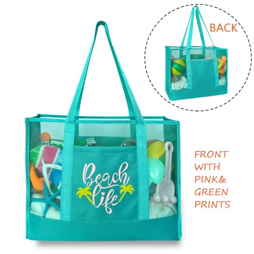 hsmyank Reusable Large Beach Bags With 2 Pockets & Zipper, Lightweight Beach Tote for Poolside, Trip/swim