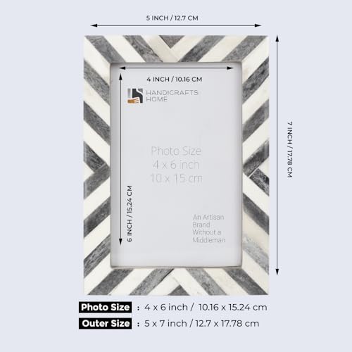Handicrafts Home 4x6 Grey & white Picture Frame, Christmas Decor Handmade chevron Bone Inlay Photo Frame for Modern Farmho...