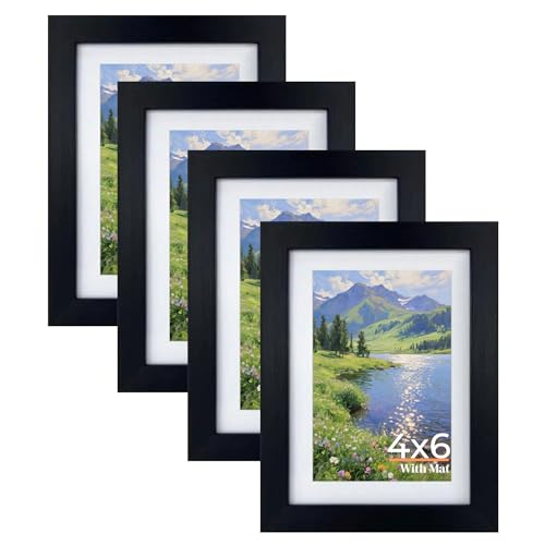 Giftgarden 4x6 Picture Frame Set of 4, 5x7 Frames Matted to 4 by 6 Pictures with Mat or 5 by 7 Photos without Mat, Wall Ha...