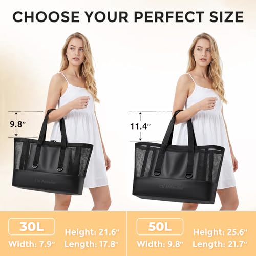 OnWander Large Mesh Beach Tote Bag - Pool Bags with 2 Inner Zipper Waterproof Pockets for Swim Toys Towels Travel