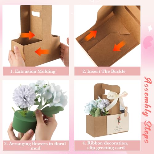 Reallnaive 16 Pack Mother's Day Gift 2 Cup Drink Carrier with Handle Floral Foam Set Kraft Coffee Carrier Holder Flower Fo...